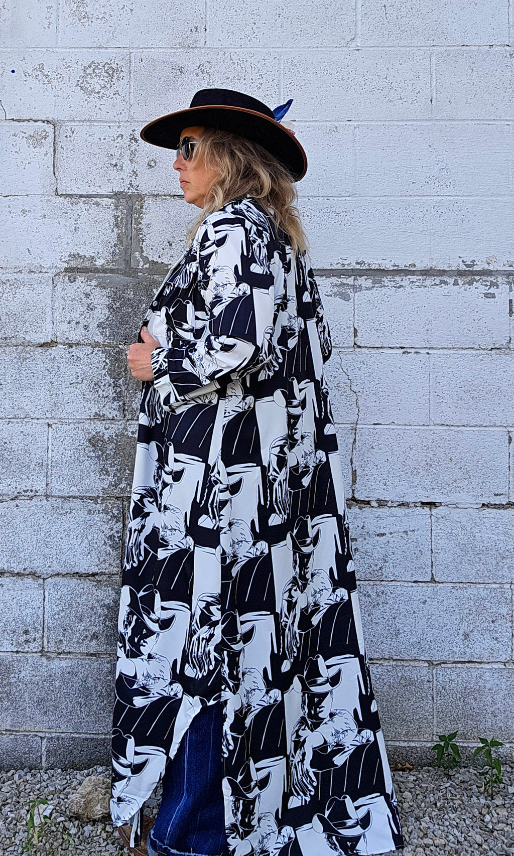 Baha Ranch Black White Cowboy Western Duster Dress