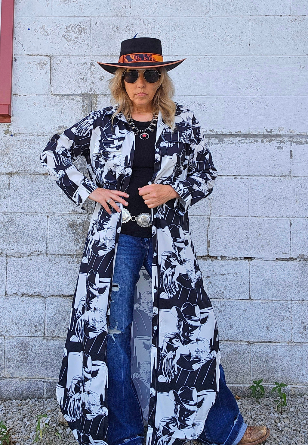 Baha Ranch Black White Cowboy Western Duster Dress
