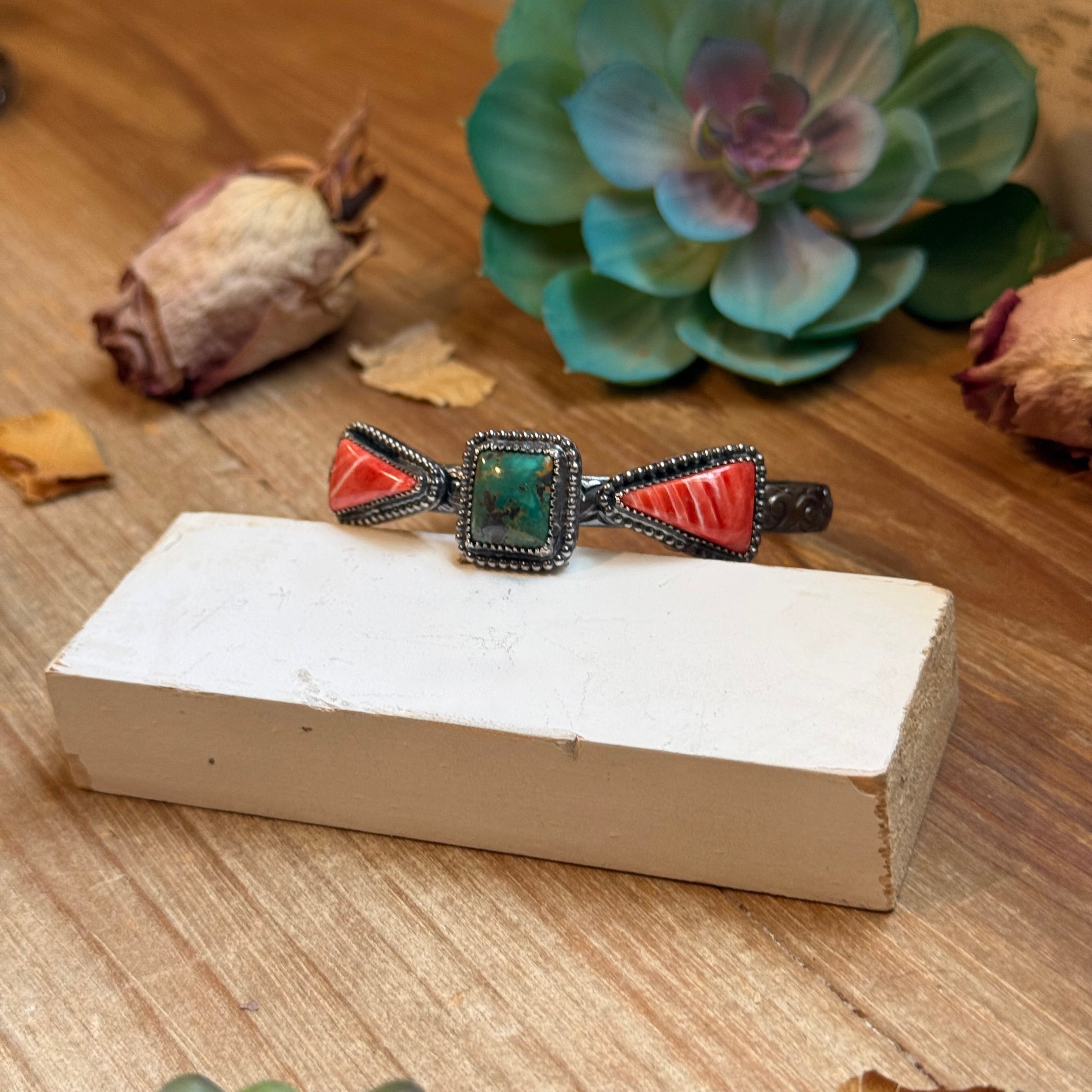 MJ Turquoise & Red Spiny Oyster Sterling Silver Cuff