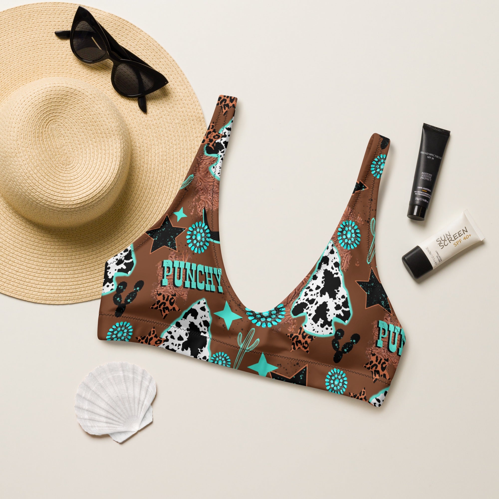 Ready to Ship Yeehaw Cow print Bikini Top size XL