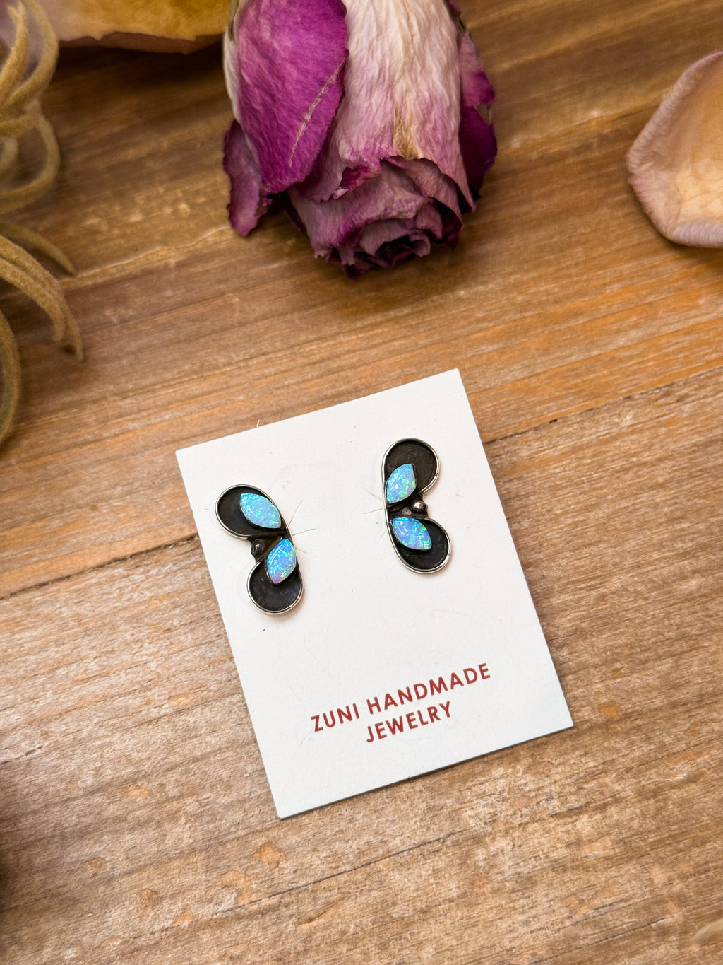 Sterling Silver White Opal Stud Earrings