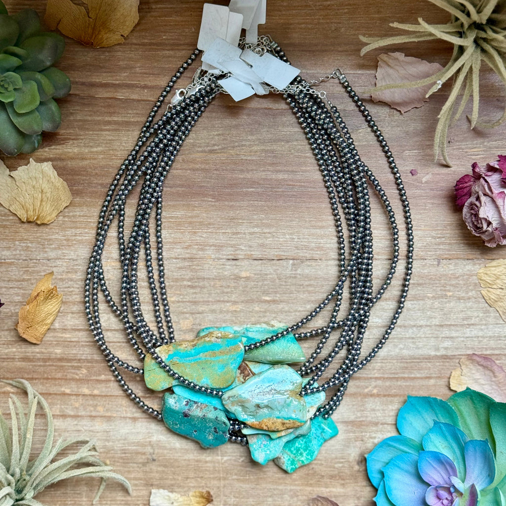 16” Flat Turquoise Necklace – Sterling Silver