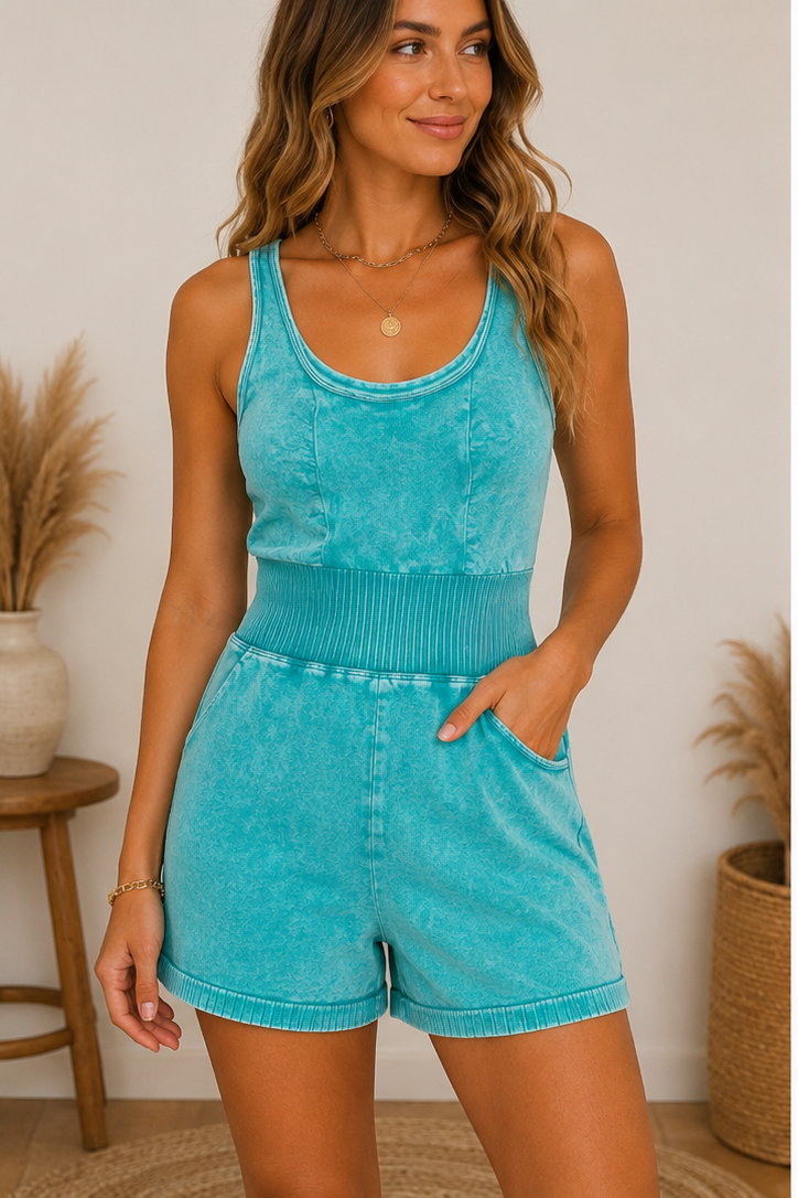 Zenana Acid Wash Romper