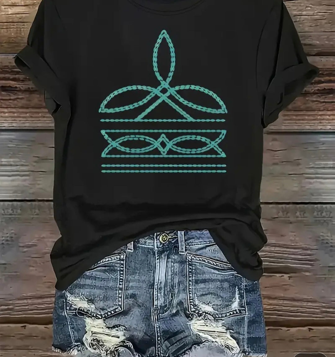 Turquoise and Black Western Tee