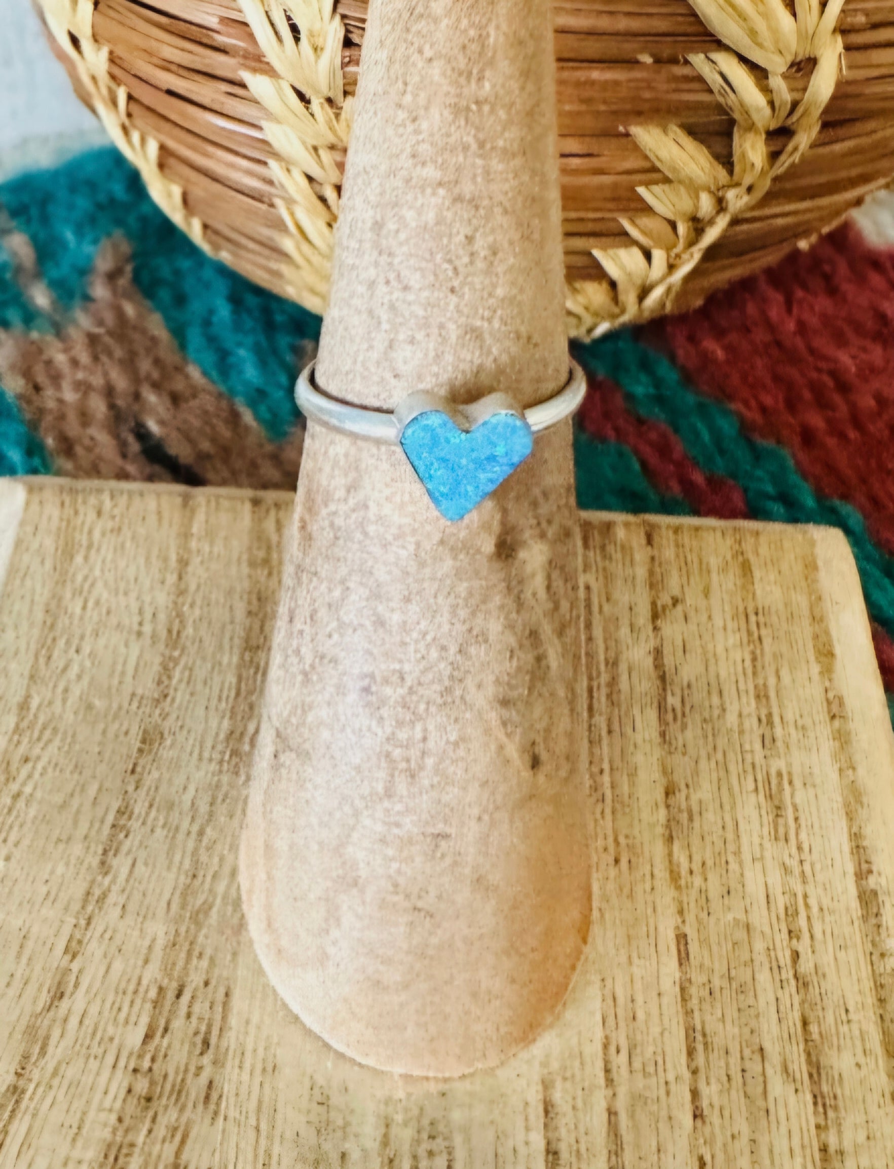 Handcrafted Sterling Silver & Light Blue Opal Heart Ring