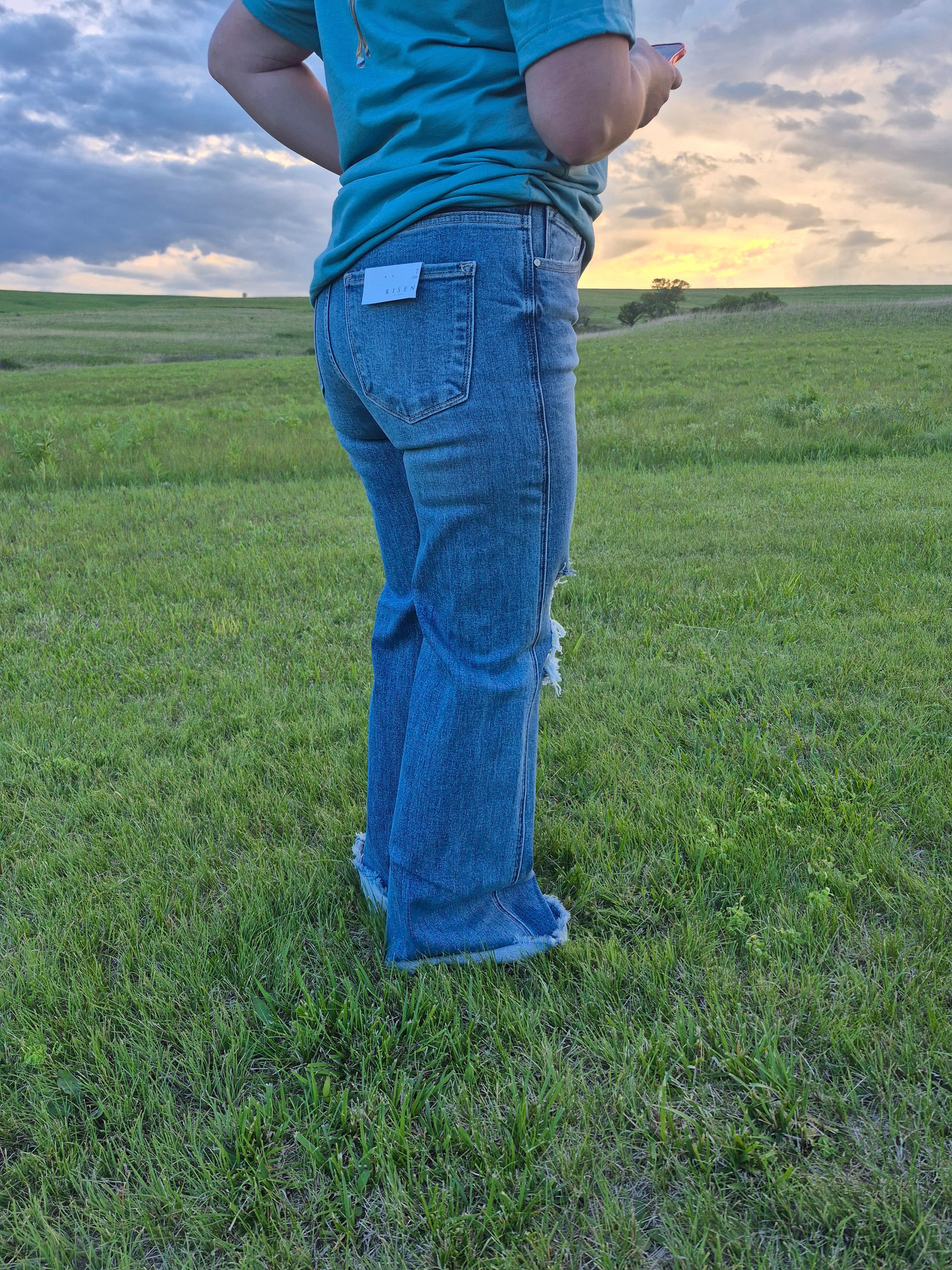RISEN High Rise Distressed Wide legged Dad Jeans