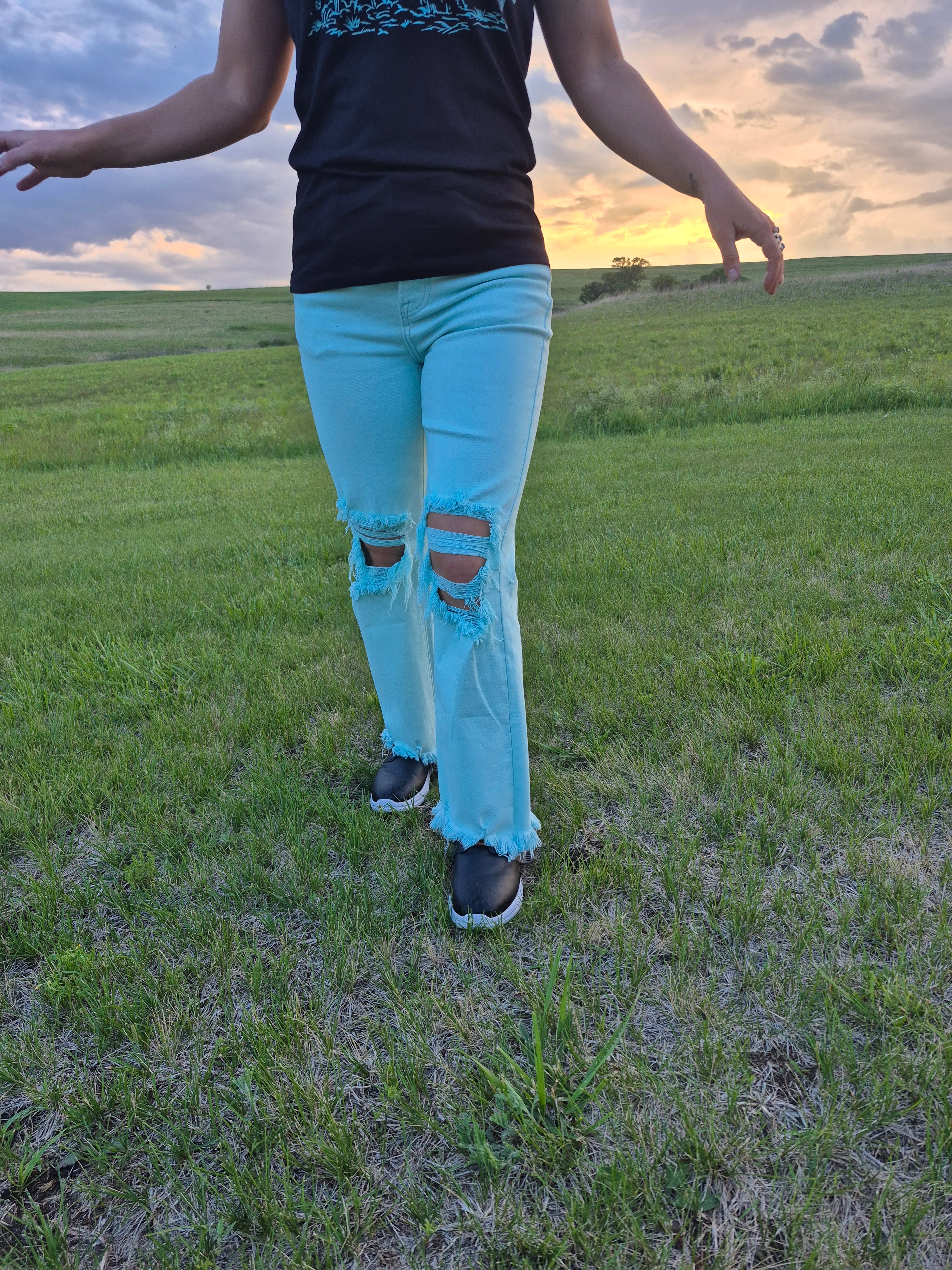 Risen High Rise Mint Jeans