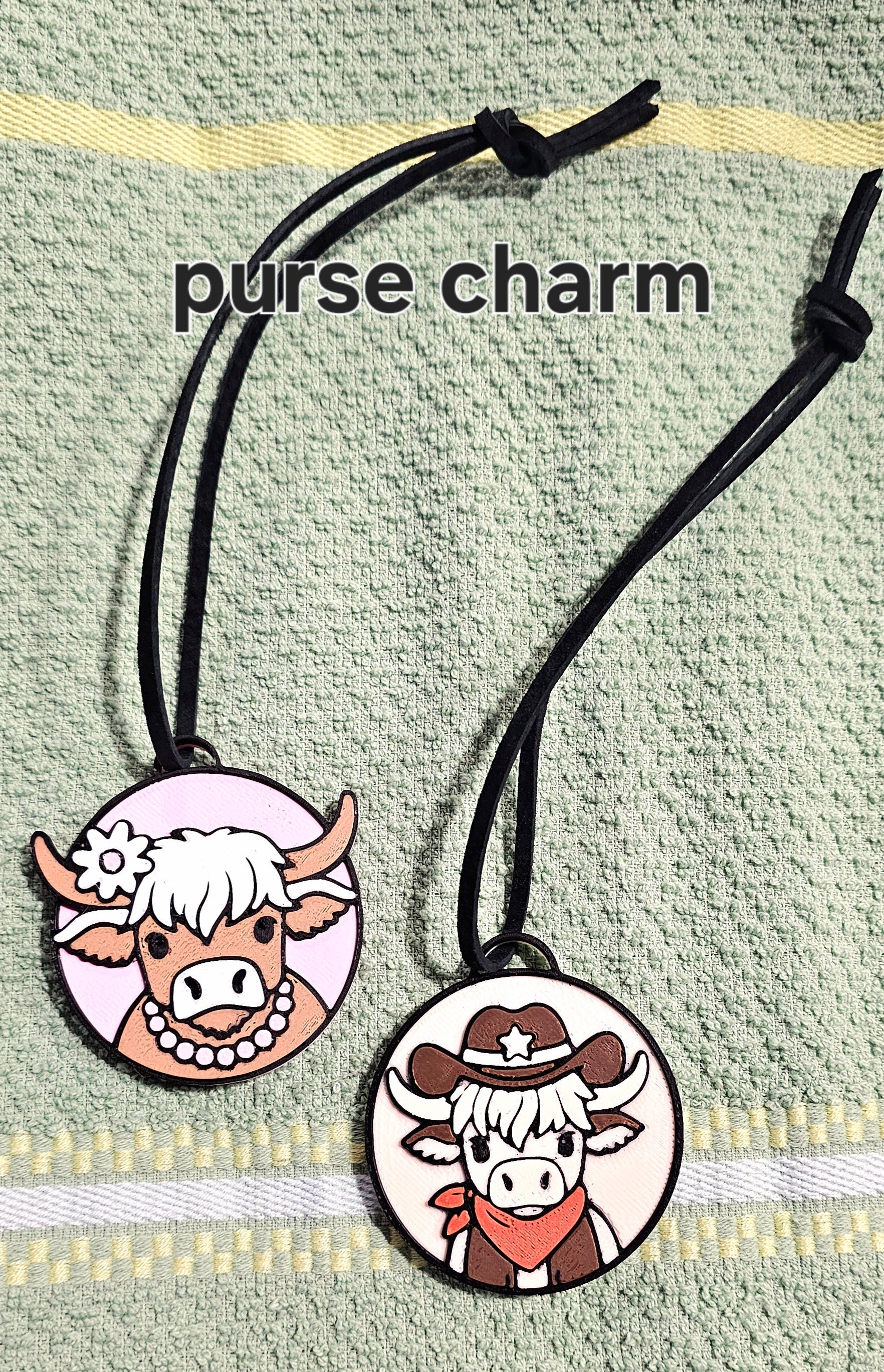 3d Western Cowgirl Cowboy Highland Cow Theme - Necklace, Purse Charm, Earrings, Keychain, Magnet