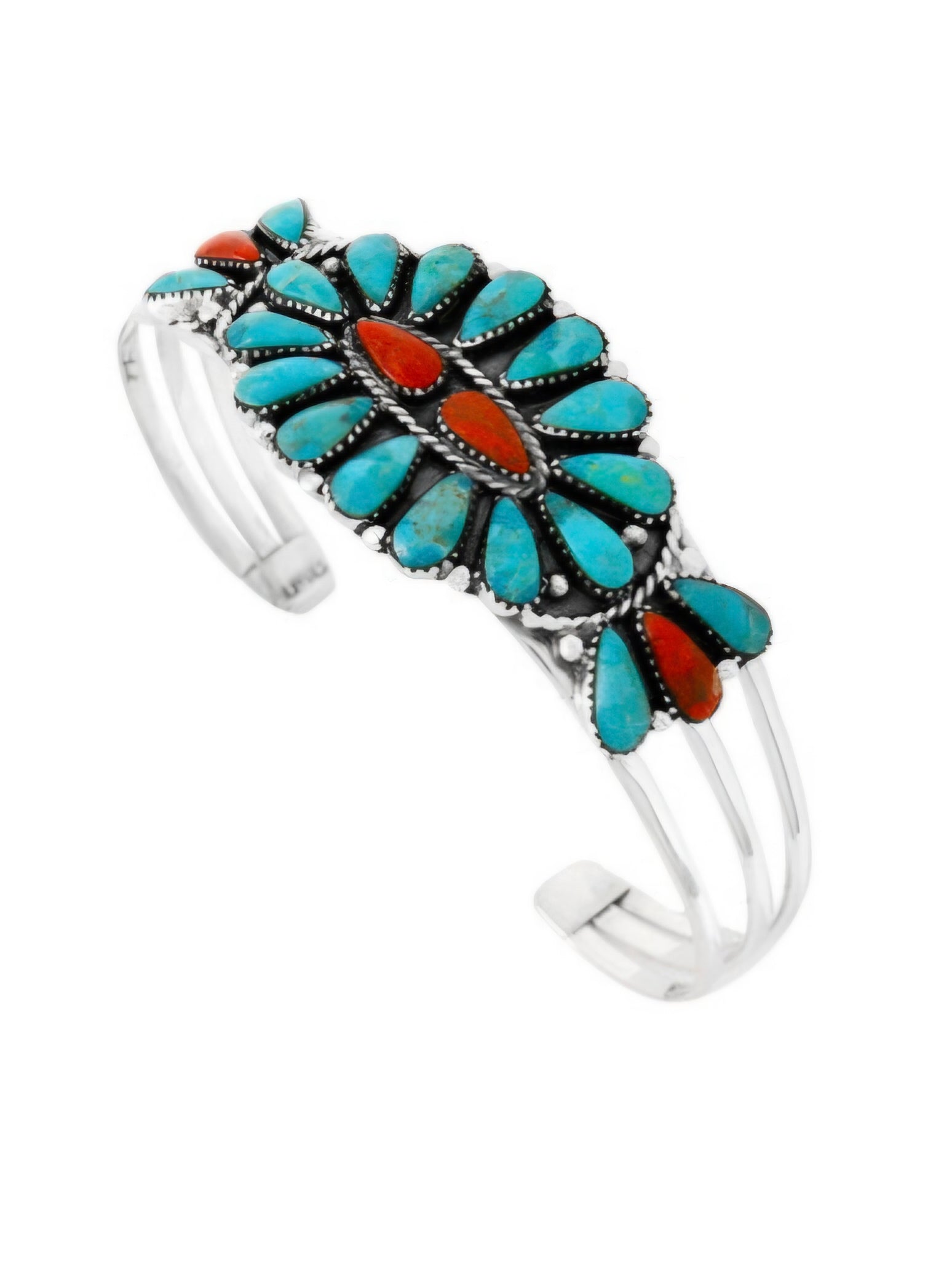 Turquoise and Coral Bracelet Sterling Silver