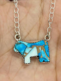 Handmade Sterling Silver Blue Ice Bull Necklace with Signed Nizhoni