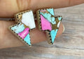 Handmade Sterling Silver Multi Stone Lightning Bolt Studs with signed Nizhoni