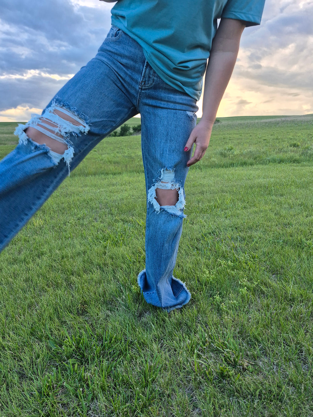 RISEN High Rise Distressed Wide legged Dad Jeans