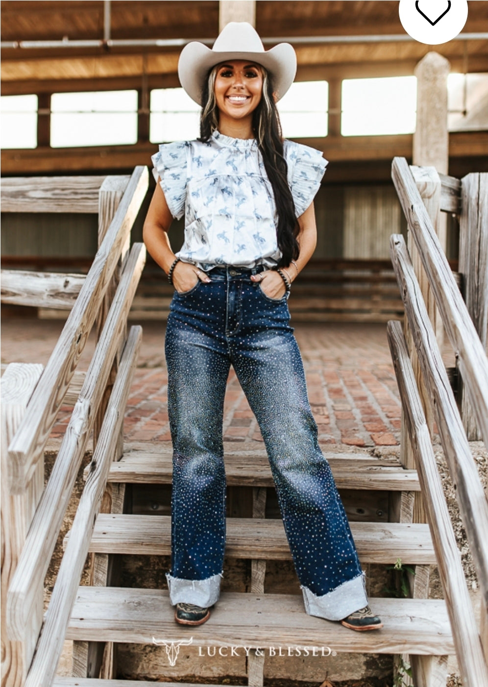 Lucky and Blessed Dark Rhinestone Denim