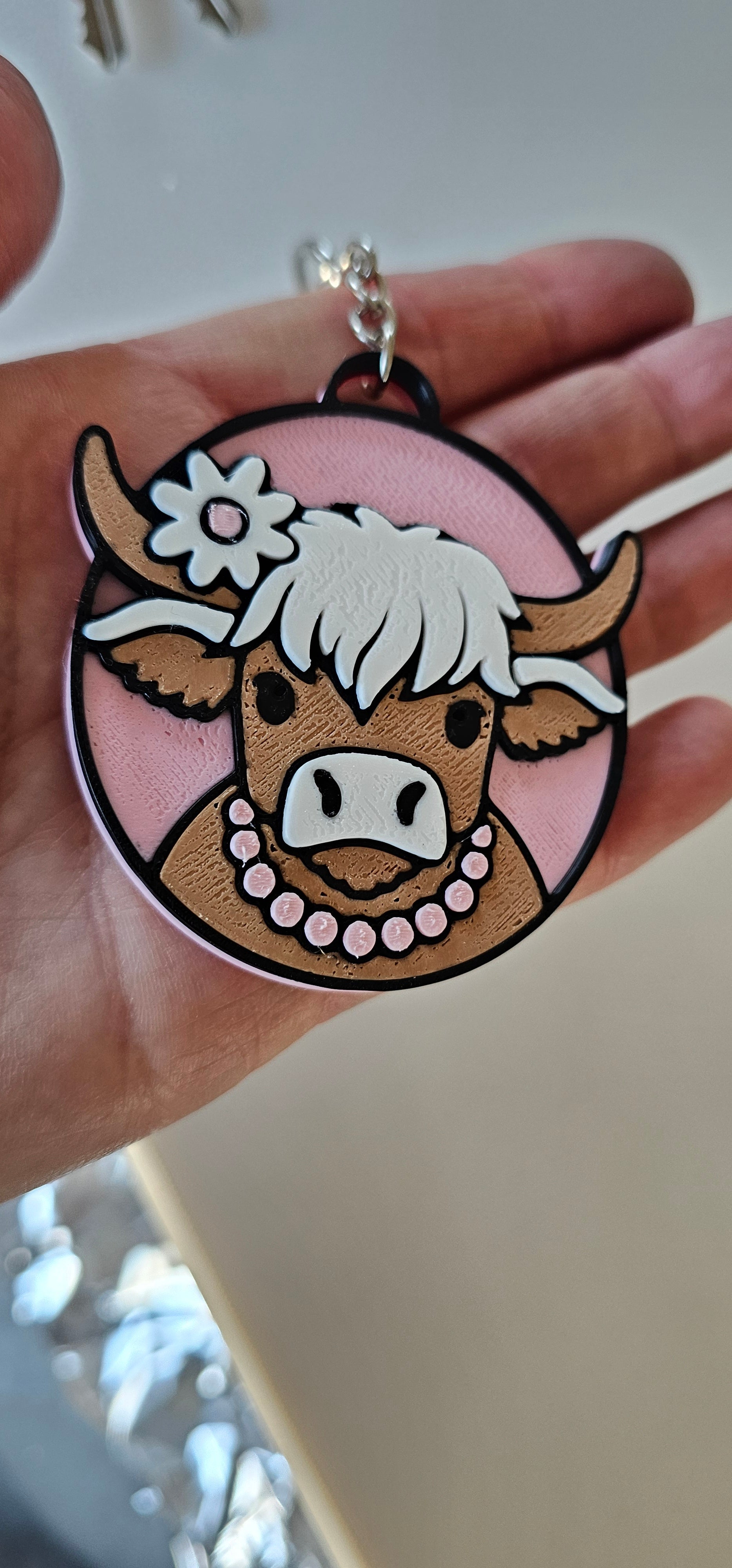 3d Printed Cowboy Cowgirl Highland Cow Cute Keychain