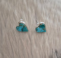 Handmade Sterling Silver Heart Kingman Turquoise Post studs with Signed Nizhoni