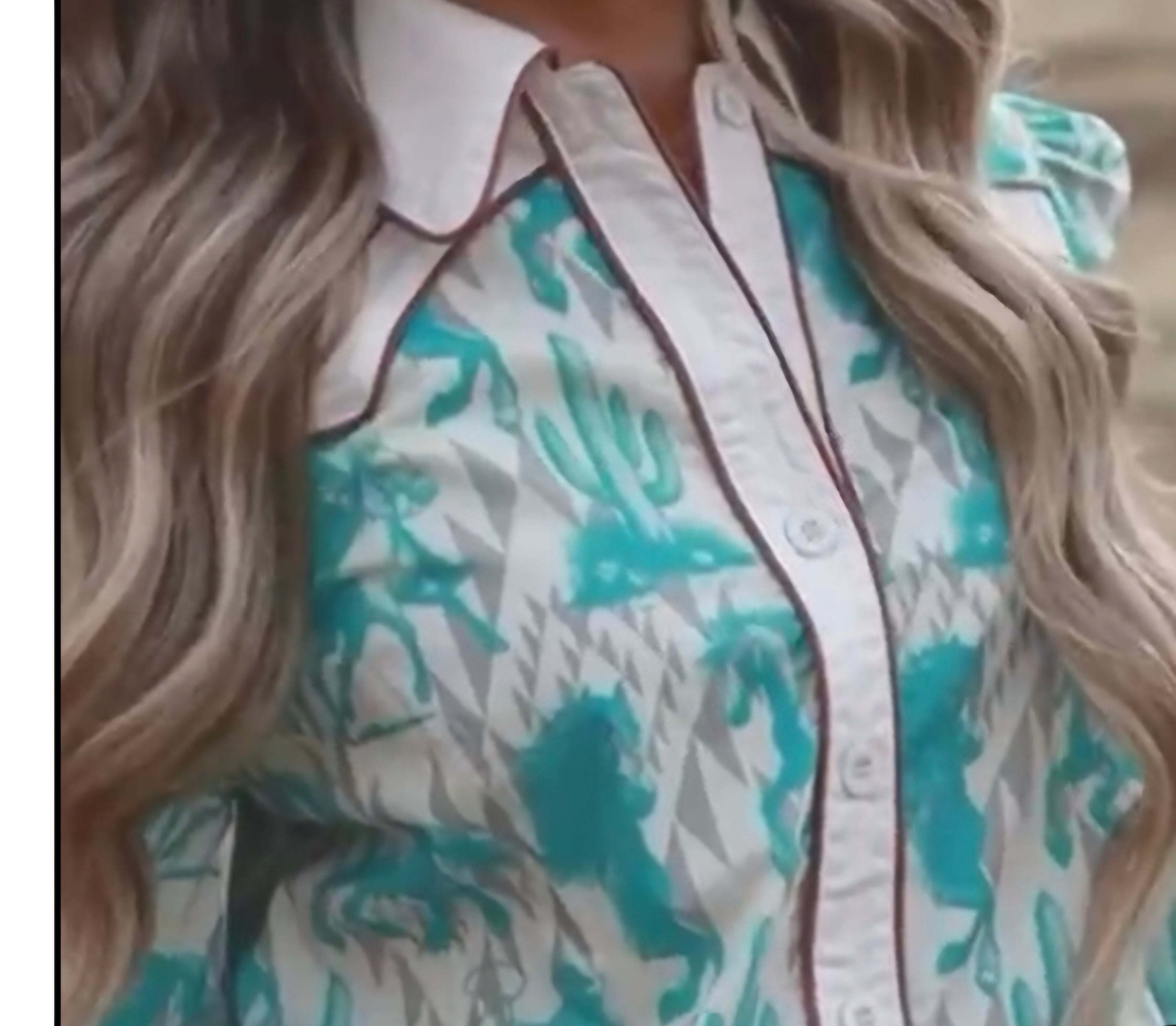 Lucky and Blessed Aztec Puff Sleeve Button Down