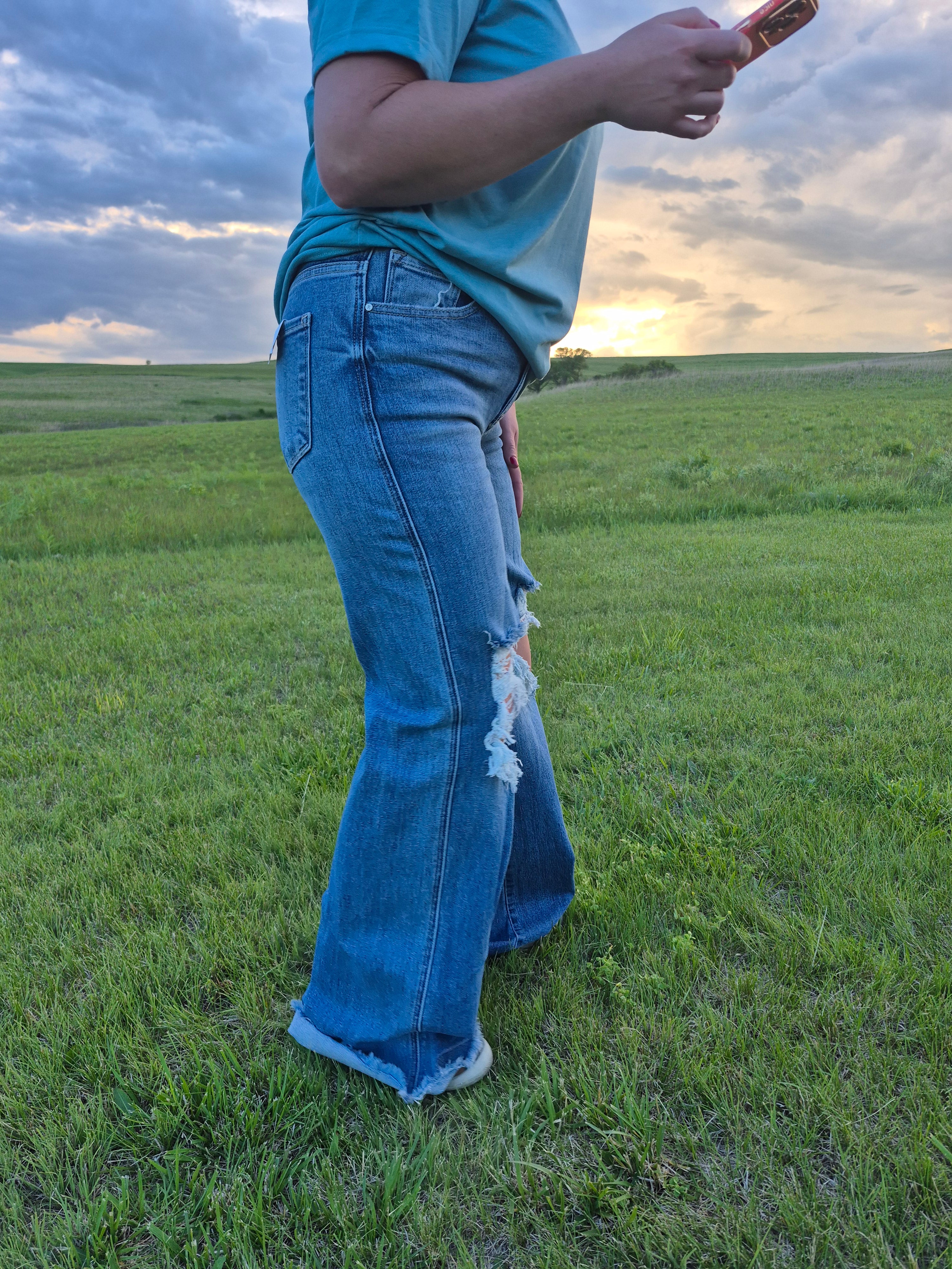 RISEN High Rise Distressed Wide legged Dad Jeans