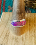 Handcrafted Sterling Silver & Pink Opal Inlay Band Ring