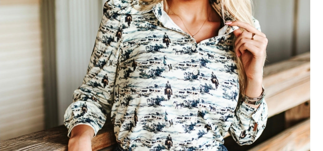 Lucky and Blessed Western Printed Pearl Snap Puff Long Sleeve Shirt