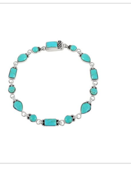 Turquoise Link Bracelet Sterling Silver