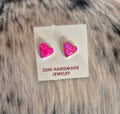 Handcrafted Sterling Silver & Pink Opal Heart Stud Earrings