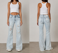 Risen Acid Light High Rise Distressed Flare Jeans