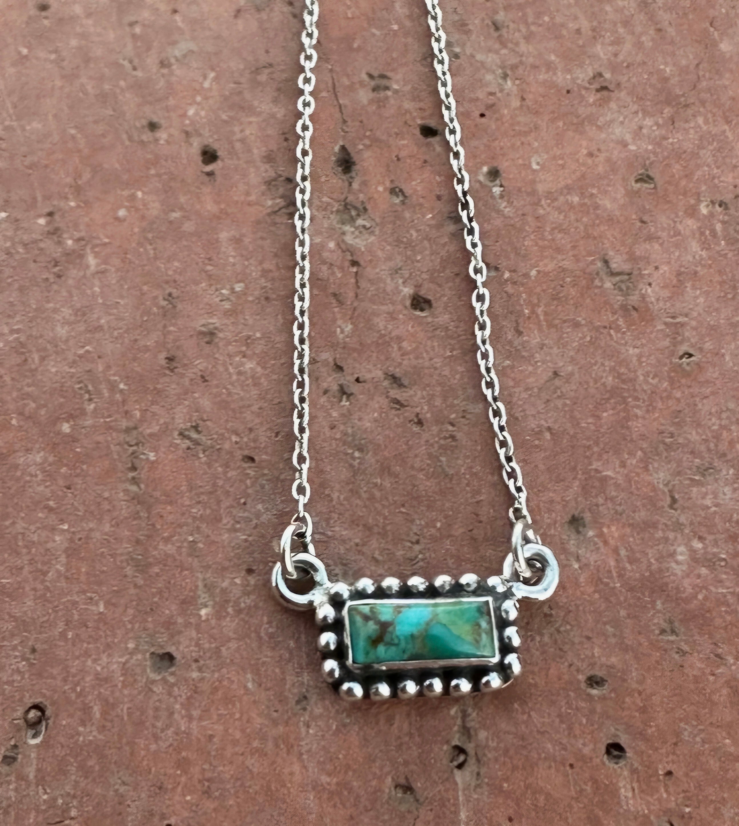 Handmade Sterling Silver Kingman Turquoise Bar Necklace