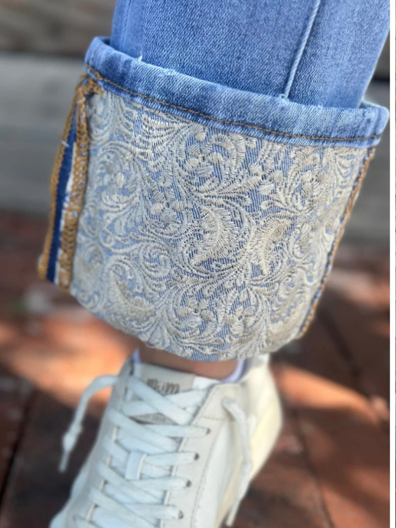 Sterling Kreek Embroidered Cuffed Jeans