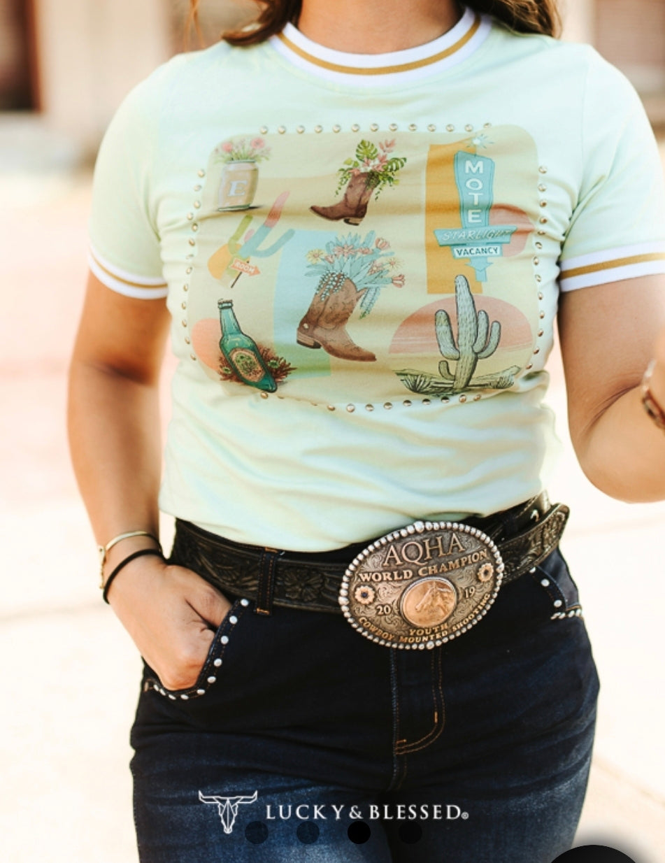 Lucky and Blessed Pistachio Western Graphic Tee