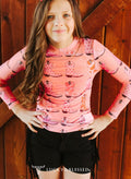 Girls Pink Cowgirl Boot Mesh Top by Lucky and Blessed
