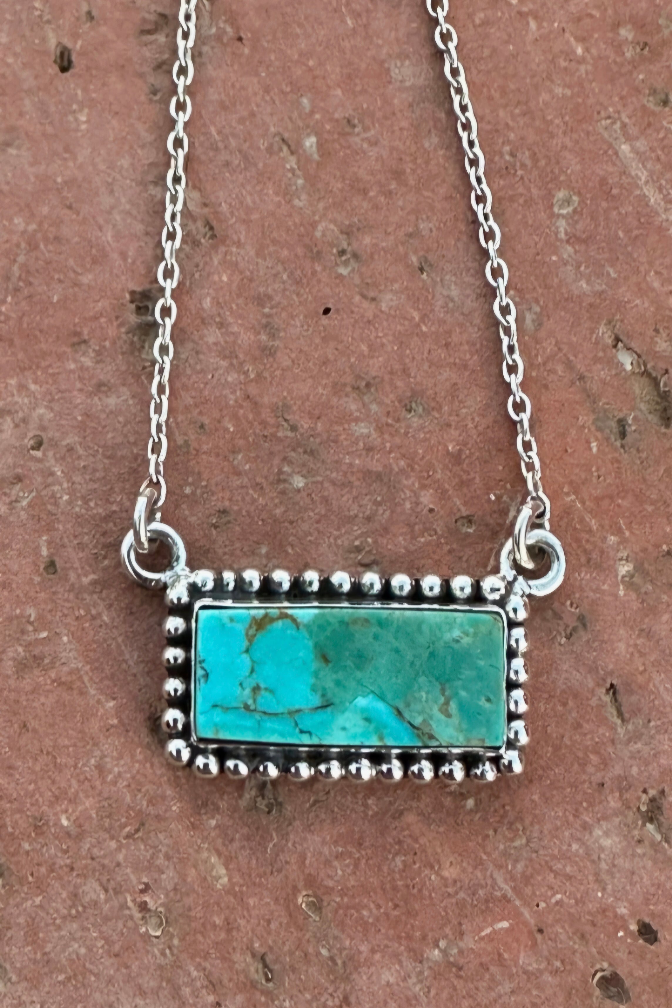 Handmade Sterling Silver Kingman Turquoise Bar Necklace