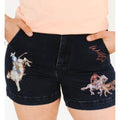 Lucky and Blessed Dark Wash Rodeo Print High Rise Trouser Shorts