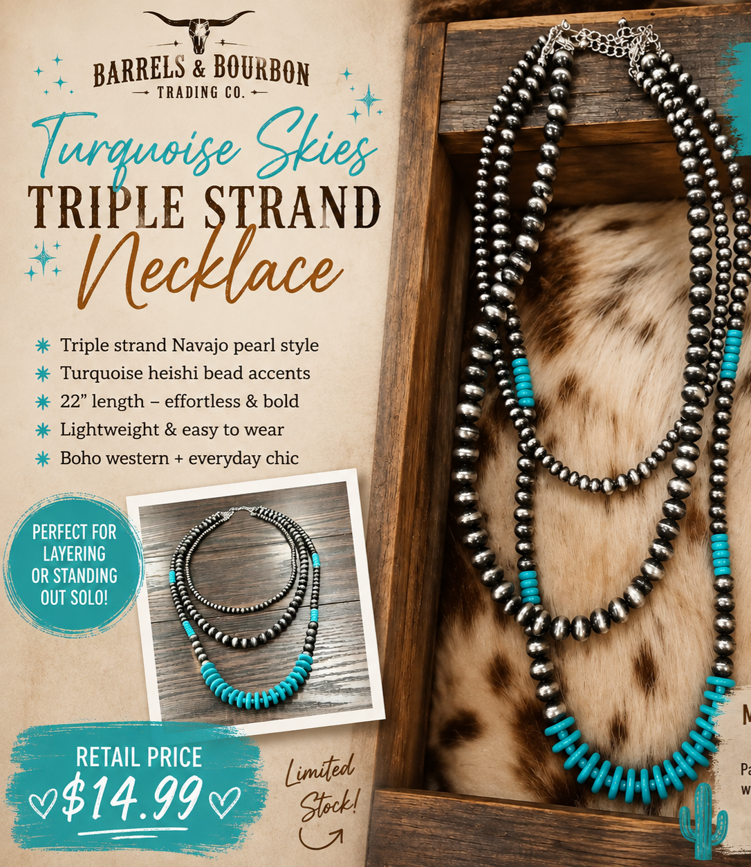 TURQUOISE SKIES TRIPLE-STRAND NECKLACE