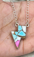 Handmade Sterling Silver Cotton Candy Lightning Bolt Necklace Signed Nizhoni
