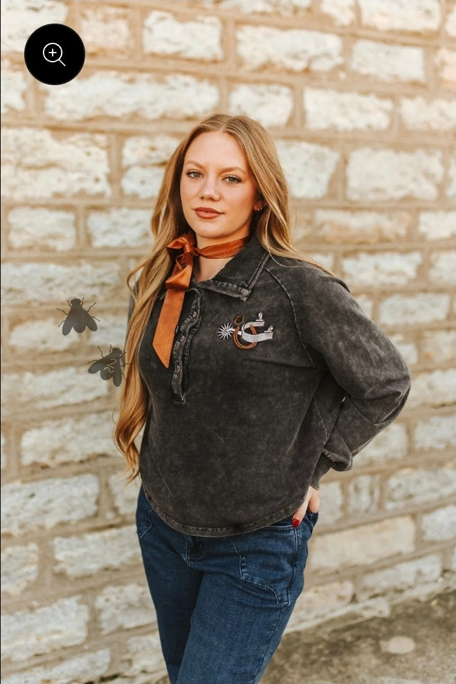 2 Fly Co Rowel Em Up Charcoal Pullover