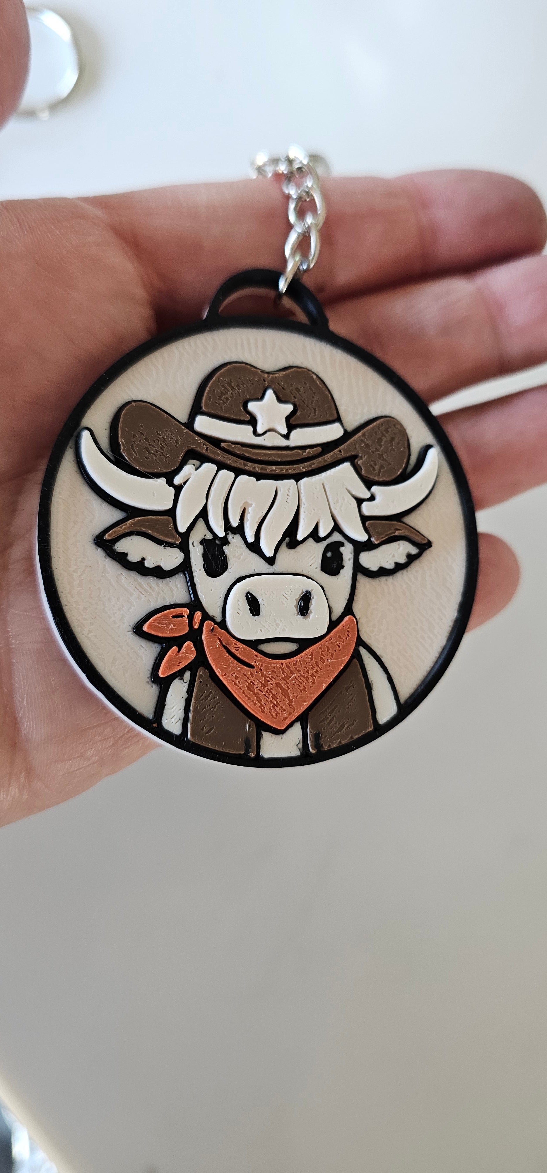 3d Printed Cowboy Cowgirl Highland Cow Cute Keychain