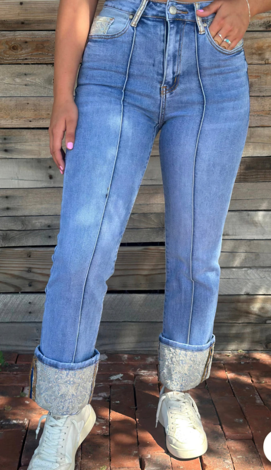 Sterling Kreek Embroidered Cuffed Jeans