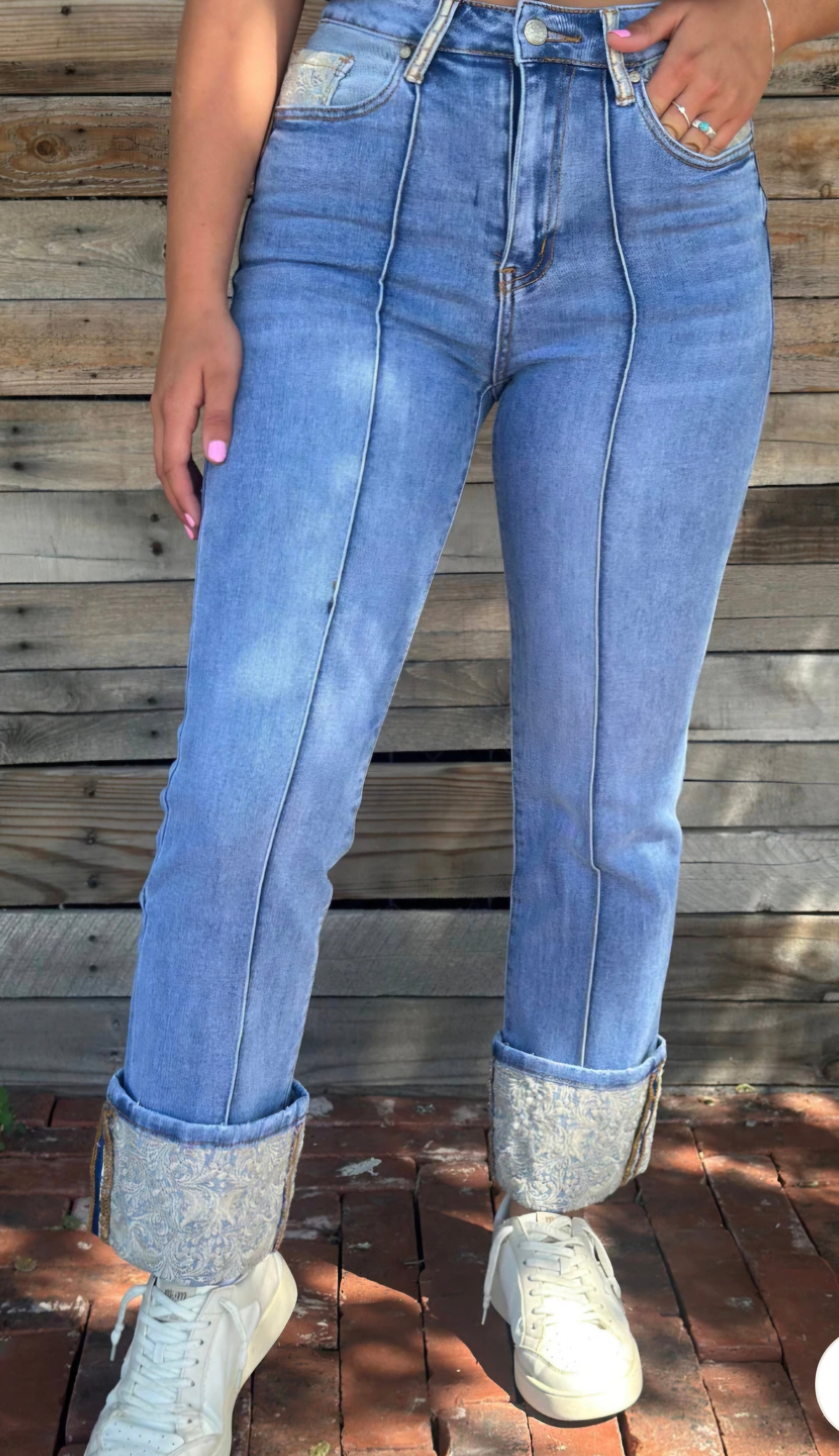 Sterling Kreek Embroidered Cuffed Jeans