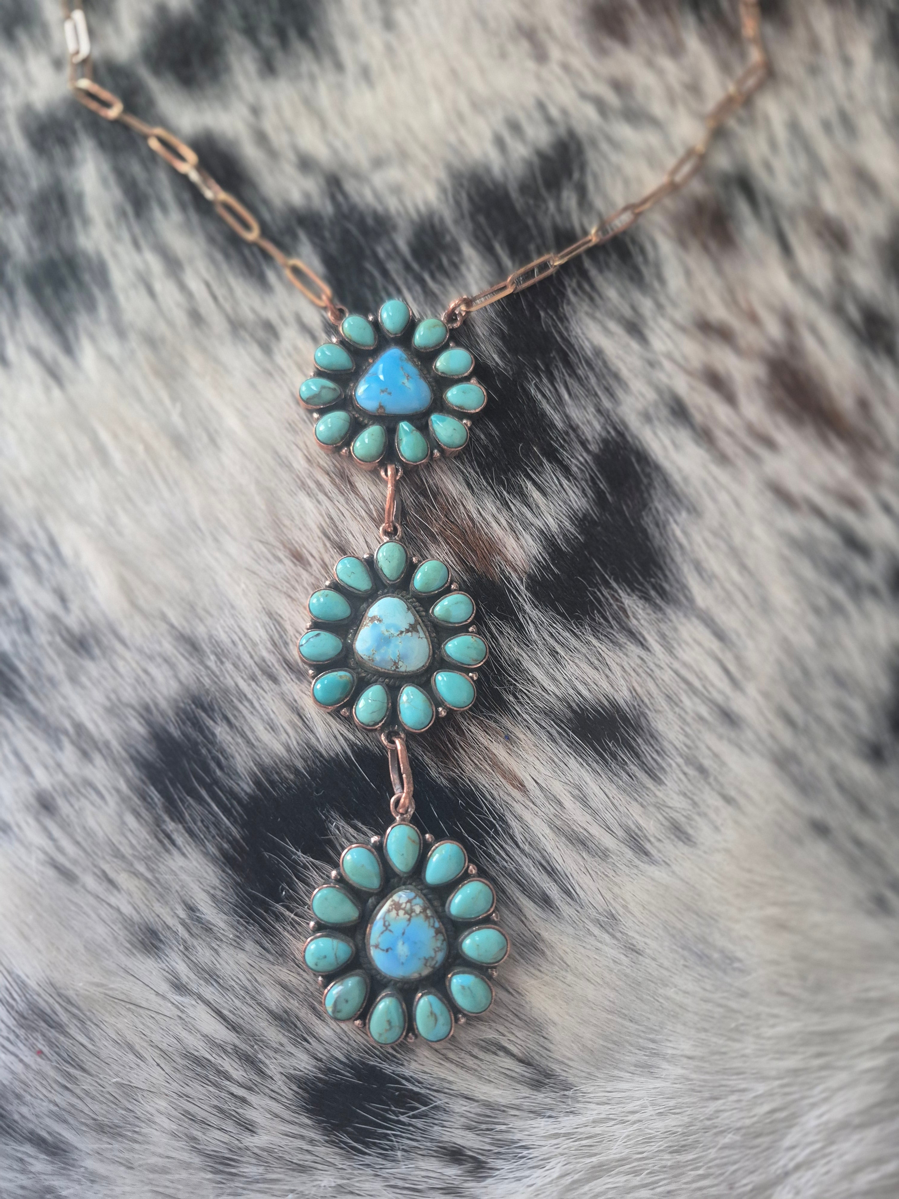 Turquoise and Copper Lariat Necklace