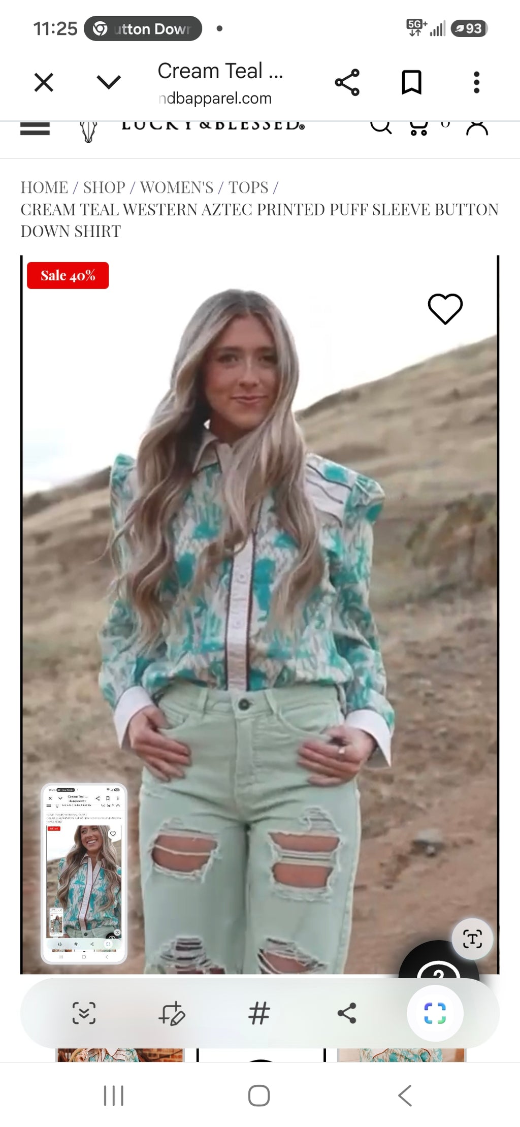 Lucky and Blessed Aztec Puff Sleeve Button Down