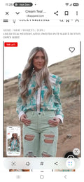Lucky and Blessed Aztec Puff Sleeve Button Down