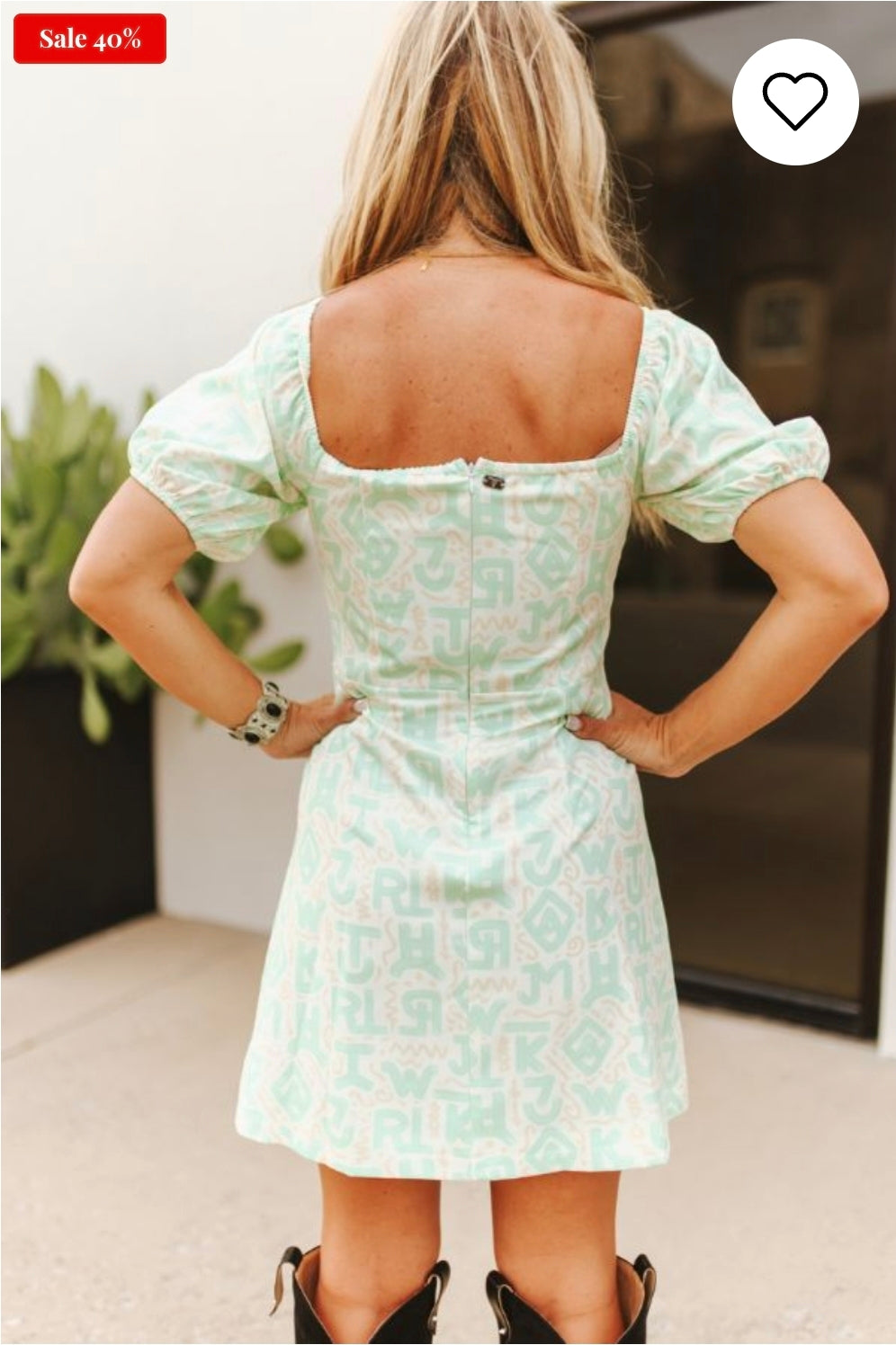 Lucky and Blessed Cream Cattle Brand puff sleeve Dress
