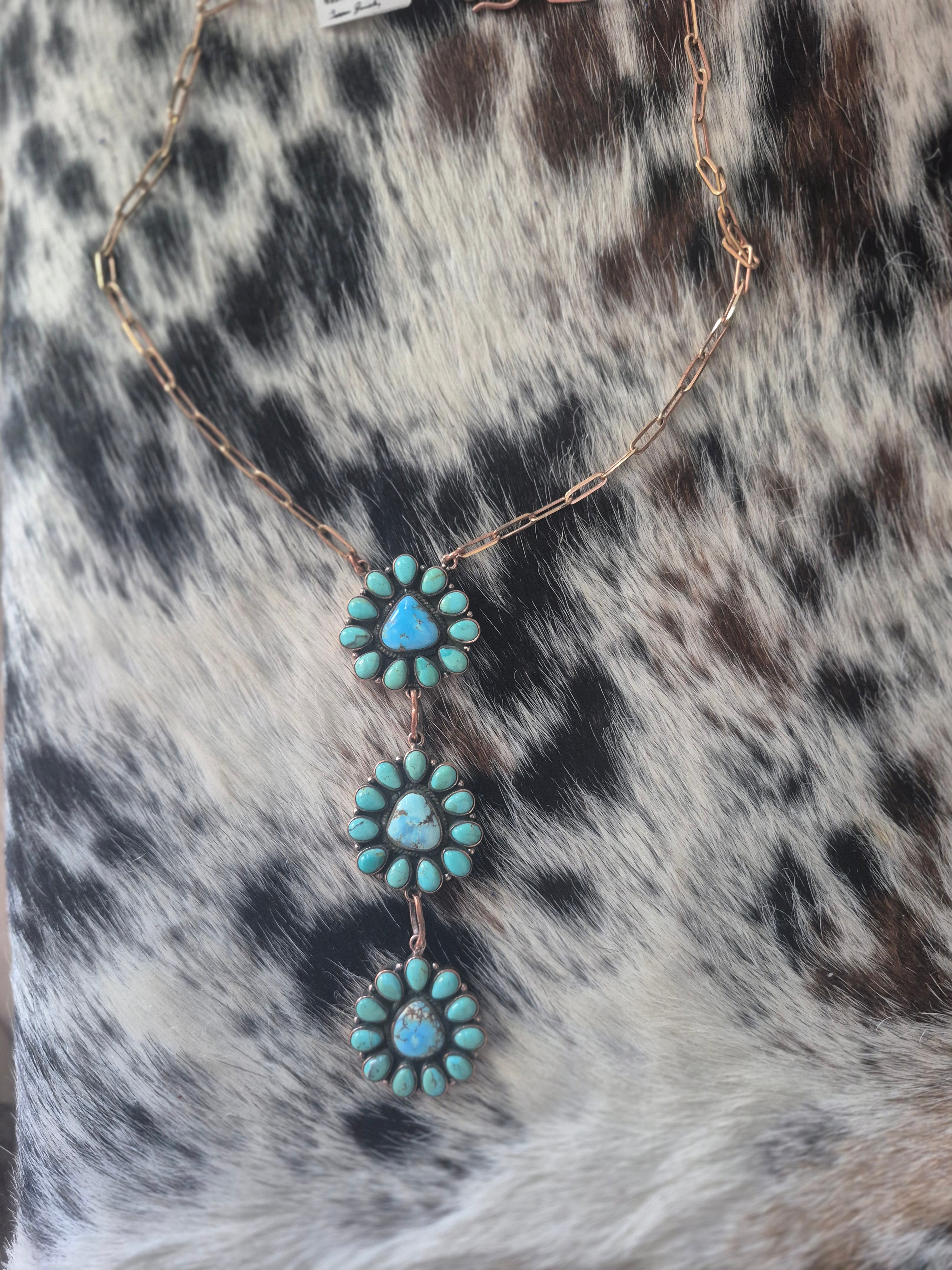 Turquoise and Copper Lariat Necklace