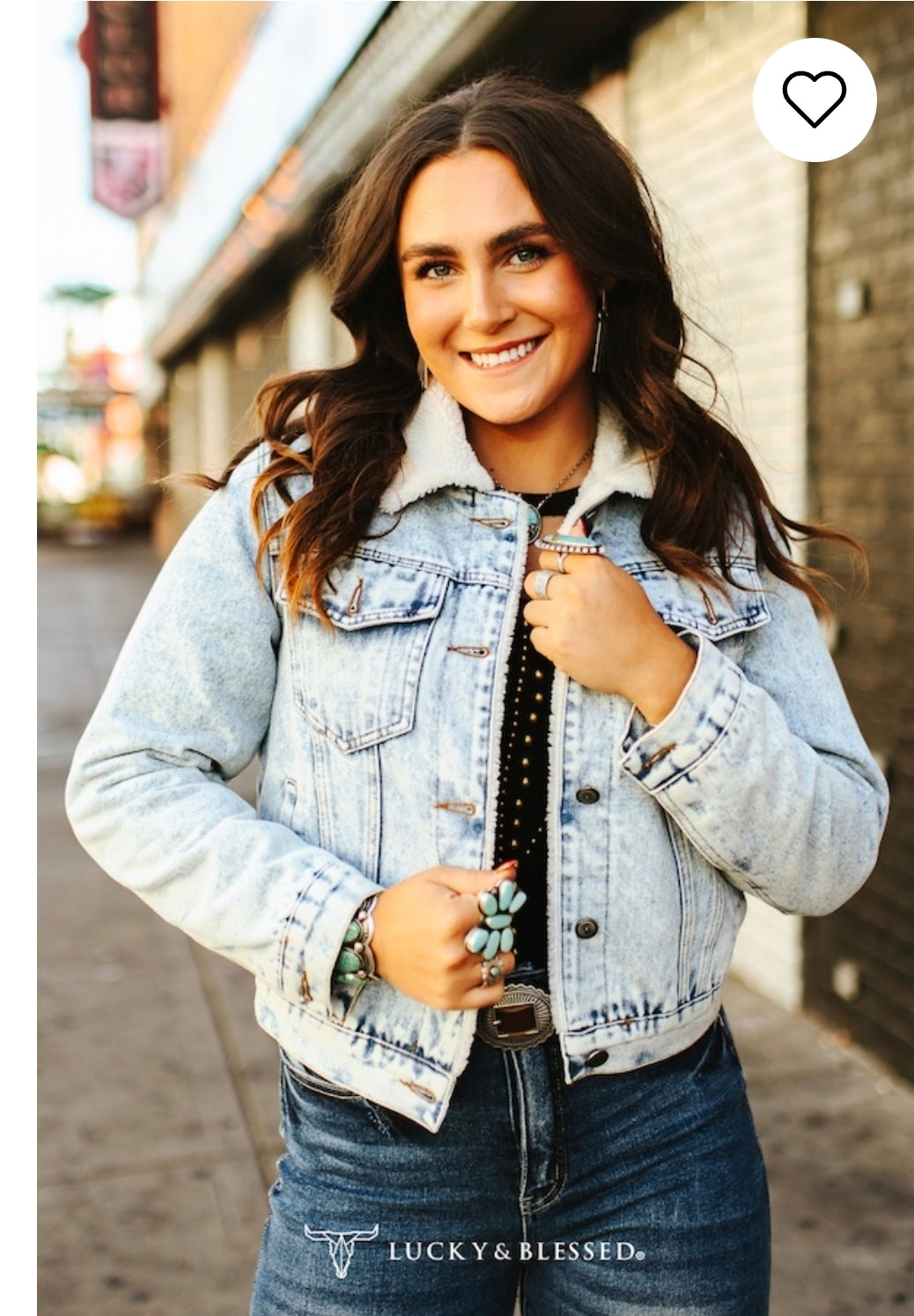 Lucky and Blessed Stone Washed Concho Sherpa Denim Jacket