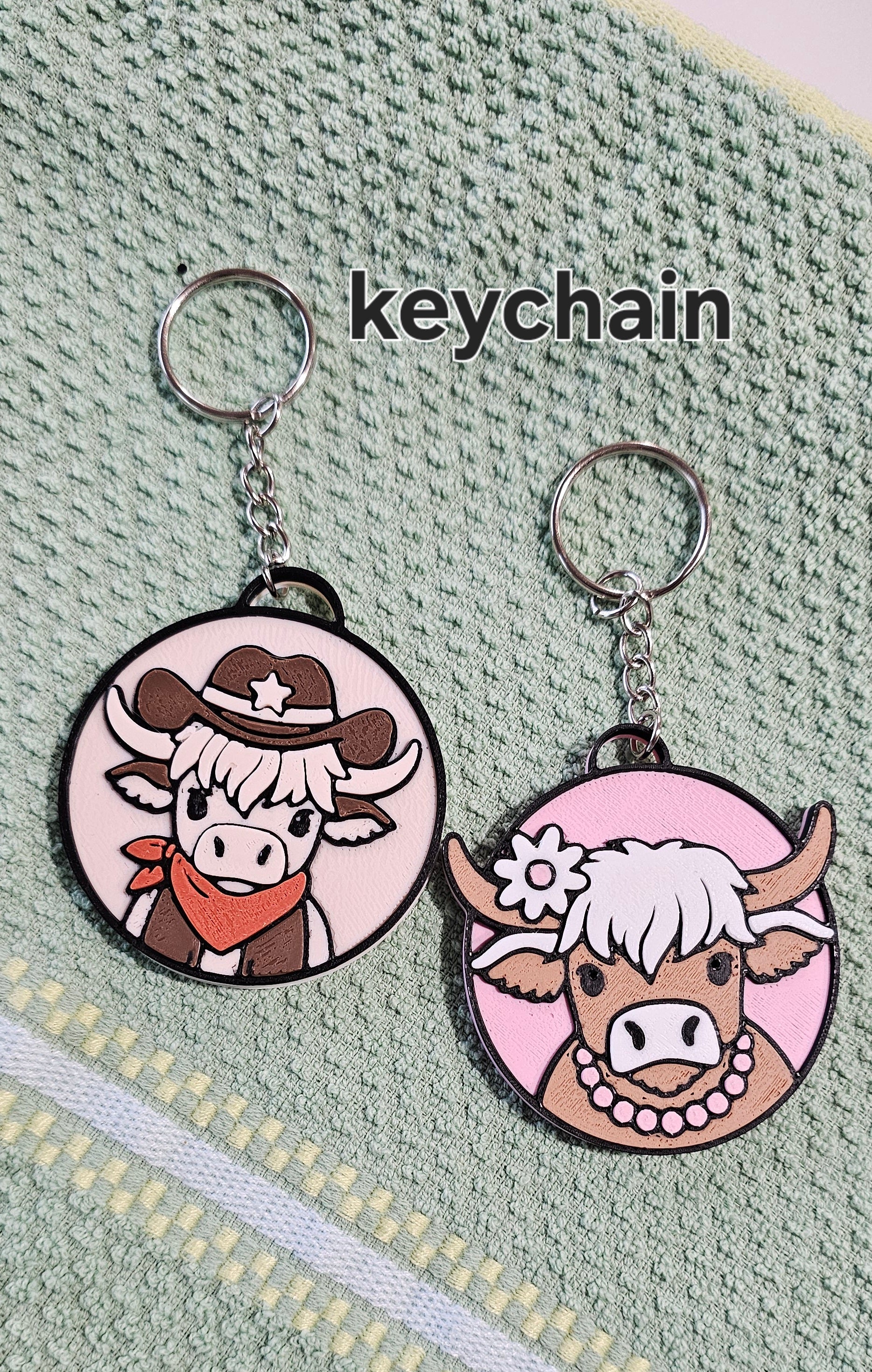 3d Western Cowgirl Cowboy Highland Cow Theme - Necklace, Purse Charm, Earrings, Keychain, Magnet