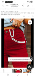 Lucky and Blessed Red Stretch Denim Western Arrow Pocket Detail High Rise Wide Leg Jeans (32in Inseam)